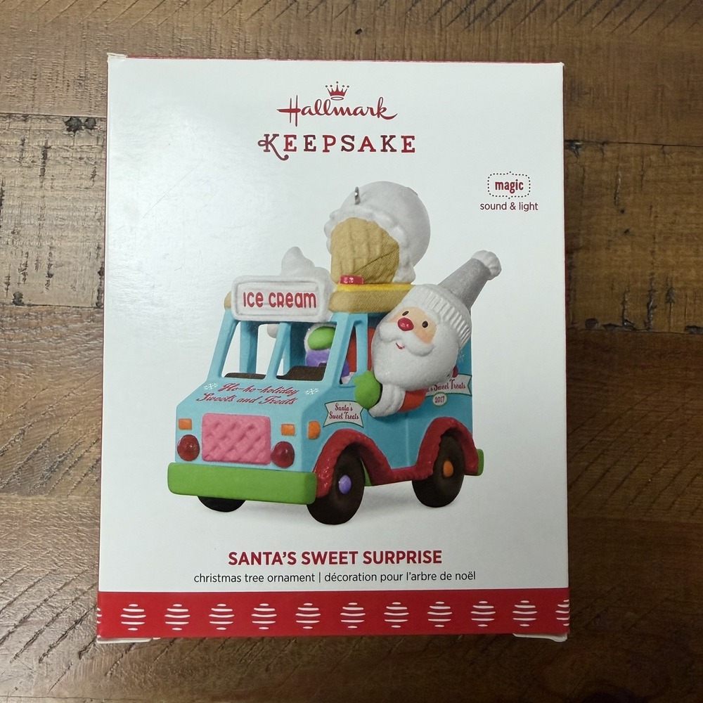 2017 Hallmark Santa's Sweet Surprise Ice Cream Truck Ornament Sound & Light